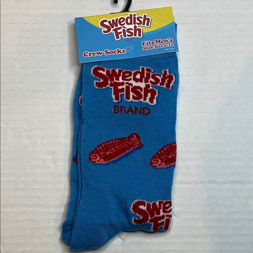 Swedish Fish Candy Blue Crew Socks for Men
